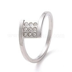 Anello da dito quadrato con strass di cristallo, 304 gioiello in acciaio inossidabile per donna, colore acciaio inossidabile, misura degli stati uniti 6~9 (16.5~18.9mm)