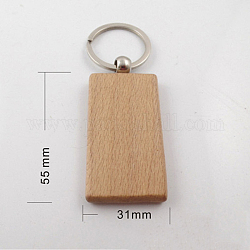 Porte-clés en bois non teint, avec porte-clés fendus en alliage de zinc, rectangle, burlywood, 9.1 cm