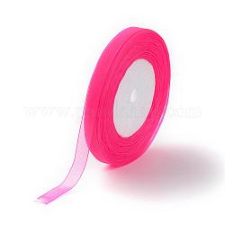 Sheer Organza Ribbon, Wide Ribbon for Wedding Decorative, Deep Pink, 1 inch(25mm), 250Yards(228.6m)
