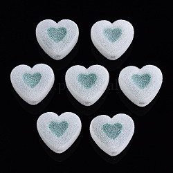 Branelli acrilici Flocky, perline in perline, cuore, verde acqua, 16x18x11mm, Foro: 2 mm