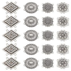SUNNYCLUE 1 Box 40Pcs 4 Style Western Chain Belt Filigree Connector Charms Cowboy Waist Body Chains Concho Belts Tibetan Style Alloy Charms for Jewelry Making Women adult DIY Dresses Jeans Crafts