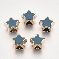 UV-Beschichtung Acryl europäischen Perlen, mit Emaille, Großloch perlen, Stern, Licht Gold, blaugrün, 10.5x11.5x9 mm, Bohrung: 4.5 mm