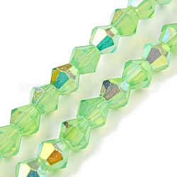 Запекание окрашенные прозрачные стеклянные бусины нити, половина гальваники, с покрытием AB цвета, граненые, двухконусные, бледно-зеленый, 6x5.5 мм, отверстие : 1 мм, около 47 шт / нитка, 10.24'' (26 см)