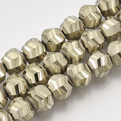 Chapelets de perles en verre électroplaqué, mat, facette, ronde, kaki clair, 9x10x8.5mm, Trou: 1.5mm, Environ 70 pcs/chapelet, 24.4 pouce