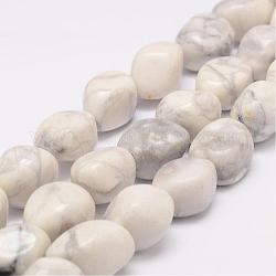 Chapelets de perles de howlite naturelle, pierre roulée, pépites, 15~25x16~18x11~16mm, Trou: 2mm, Environ 22~25 pcs/chapelet, 15.75 pouce