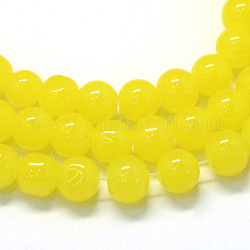 Backen gemalt Nachahmung Jade Glas runden Perle Stränge, Gelb, 10~10.5 mm, Bohrung: 1.5 mm, ca. 85 Stk. / Strang, 31.4 Zoll