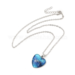 Collier pendentif coeur en verre avec nuage, bijoux en alliage de platine pour femmes, Dodger bleu, 20.24 pouce (51.4 cm)
