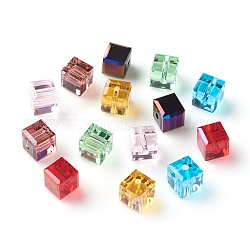 Perles en verre electroplate, de couleur plaquée ab , facette, cube, couleur mixte, 8x8x8mm, Trou: 1.8mm