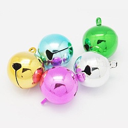 Colore misto rotondo ciondoli campana in ottone per Natale, misura:circa25mm di diametro, 30 mm di lunghezza, Foro: 2 mm