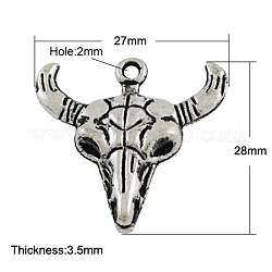 Alloy Pendants, Cadmium Free & Nickel Free & Lead Free, Cattle, Antique Silver, 27x28x3.5mm, hole: 2mm