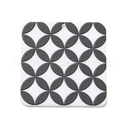 Pendentifs acryliques imprimés 3d, noir et blanc, carrée, motif rond, 34.5x34.5x2mm, Trou: 1.4mm