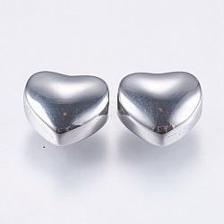 304 perline in acciaio inossidabile, cuore, colore acciaio inossidabile, 8x9x5mm, Foro: 2 mm