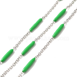 Emaille-Säulengliederketten, mit 304 Edelstahlseilketten, ungeschweißte, mit Spule, grün, 14~17x2~3 mm und 1.5x2x0.5 mm, ca. 32.81 Fuß (10m)/Rolle
