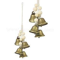 Protection des cloches de sorcière en fer pour cintre de bouton de porte, carillons éoliens, avec cordon en coton et perles de bois, pour la décoration de la chambre bohème, bronze antique, 247mm