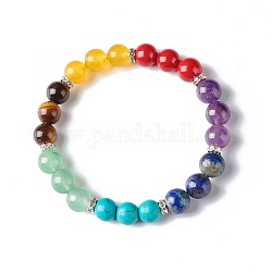 Bracelet de yoga reiki 7 chakra pour fille femme, bracelet extensible perles rondes pierres mélangées, diamètre intérieur: 2-3/4 pouce (6.85 cm)