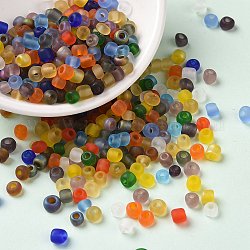 Perline di semi di vetro dai colori smerigliati, foro rotondo, tondo, colorato, 3.5~4x2.5~4mm, Foro: 1.2~1.4 mm, circa 6338pcs/libbra
