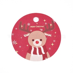 Etichette regalo in carta, tag hange, per arti e mestieri, per Natale, tondo piatto con motivo natalizio renne / cervi, colorato, 30x0.3mm, Foro: 3 mm
