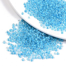 8/0 Glass Seed Beads, Transparent Inside Colours, Round Hole, Round, Deep Sky Blue, 8/0, 3~4x2~3mm, Hole: 0.8mm, about 1666pcs/50g