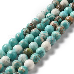 Brins de perles de magnésite naturelle, teints et chauffée, ronde, turquoise, 8mm, Trou: 1.2mm, Environ 49~52 pcs/chapelet, 15.51~15.67'' (39.4~39.8 cm)