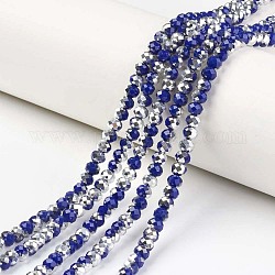 Chapelets de perles en verre opaque électrolytique, demi-argenté, facette, rondelle, bleu royal, 6x5mm, Trou: 1mm, Environ 85~88 pcs/chapelet, 16.1~16.5 pouce (41~42 cm)
