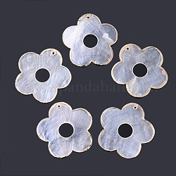Pendentifs shell capiz plaqué or bord, fleur, clair, 46x46x1mm, Trou: 1.4mm