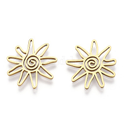 Ion Plating(IP) 304 Stainless Steel Pendants, Laser Cut, Sun Charm, Real 18K Gold Plated, 19.5x21x1.5mm, Hole: 1.2~1.5mm