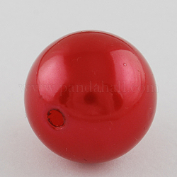 Imitated Pearl Acrylic Beads, Round, Crimson, 30mm, Hole: 3.5mm, about 35pcs/500g