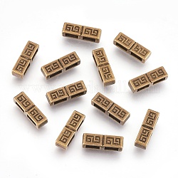 Tibetan Style Slide Charms, Lead Free & Nickel Free, Rectangle with Greek Key, Antique Bronze, 5x16x4mm, Hole: 5x2mm