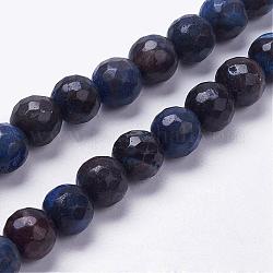 Natürliche Silberblatt Jaspis Perlen Stränge, Runde, facettiert, gefärbt, Blau, 8 mm, Bohrung: 1 mm, ca. 26 Stk. / Strang, 7.9 Zoll (20.3 cm)