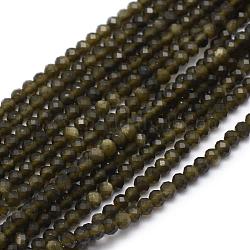 Filo di perle di ossidiana con riflessi dorati naturali, sfaccettato, tondo, 3mm, Foro: 0.5 mm, circa 113pcs/filo, 15.35 pollice (39 cm)