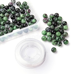 100 pezzo di rubino naturale da 8 mm in perle rotonde di zoisite, con filo di cristallo elastico da 10 m, per braccialetti elasticizzati fai da te che creano kit, 8mm, Foro: 1 mm