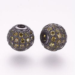 Perles de zircone cubique micro pave en Laiton, ronde, jaune, 8x7.5mm, Trou: 1.8mm