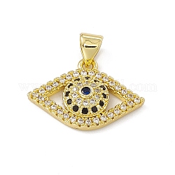Rack Plating Brass Micro Pave Colorful Cubic Zirconia Pendants, Cadmium Free & Lead Free, Long-Lasting Plated, Eye Charm, Real 18K Gold Plated, 14.5x20.5x4mm, Hole: 4.5x3.5mm