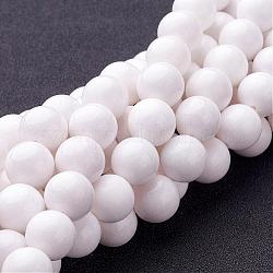 Natur Mashan Jade runde Perlen Stränge, gefärbt und erhitzt, weiß, 12 mm, Bohrung: 1 mm, ca. 34 Stk. / Strang, 15.7 Zoll