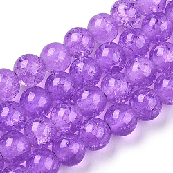 Baking Painted Crackle Glass Bead Strands, Round, Dark Orchid, 8mm, Hole: 1.3~1.6mm, about 100pcs/strand, 31.4 inch