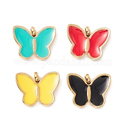 Vacuum Plating 304 Stainless Steel Enamel Pendants, Light Gold, Butterfly, Mixed Color, 12.5x16x4mm, Hole: 2.4mm