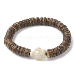 Disque de noix de coco naturel et bracelet extensible en perles de tortue turquoise synthétique pour femmes, diamètre intérieur: 2-1/8 pouce (5.5 cm)