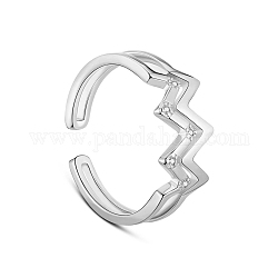 TINYSAND 925 Sterling Silver Cuff Rings, Open Rings, with Hearts and Arrows Cubic Zirconia, Heart Beat, Silver, Size 6(16mm)
