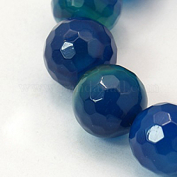 Natural Agate Beads Strands, Dyed, Faceted, Round, Marine Blue, 12mm, Hole: 1mm