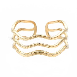 304 anillo de puño abierto de onda de triple línea de acero inoxidable, anillo hueco grueso para mujer, dorado, nosotros tamaño 7 (17.3 mm)