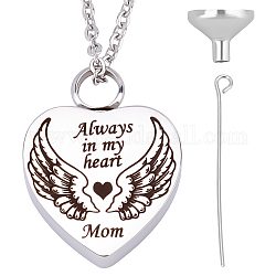 Creatcabin maman toujours dans mon coeur aile urne pendentif collier, collier commémoratif d'urne de cendres de coeur, avec mini entonnoir en acier inoxydable, mot, 21.85 pouce (55.5 cm)