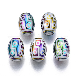 Perline di vetro palccato, perline dzi stile tibetano, canna con un motivo a 12 occhio, colorato, 11x8mm, Foro: 1.2 mm, circa 200pcs/scatola