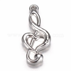 304 Stainless Steel Pendants, Musical Note, Stainless Steel Color, 21.5x9.5x3mm, Hole: 1mm
