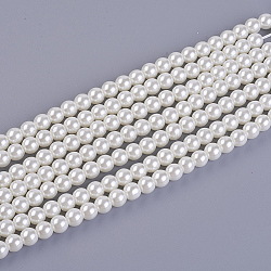 Brins de perles de verre teint écologiques, ronde, cordon en coton fileté, blanc crème, 6mm, Trou: 1.2~1.5mm, Environ 70 pcs/chapelet, 15.7 pouce
