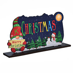 Decoraciones de exhibición de mesa de madera, signo de centro de mesa de navidad, tema de la Navidad, Papá Noel y árbol, color mezclado, terminado: 200x45x105mm