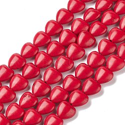 Corazón de los abalorios de la turquesa sintética hebras, teñido, rojo, 12x12x5mm, agujero: 1 mm, aproximamente 36 pcs / cadena, 15.7 pulgada