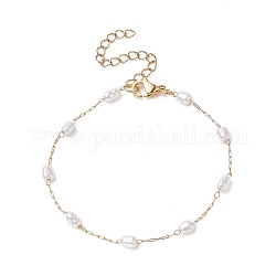 Pulsera de cadena con eslabones de perlas de vidrio, 316 joyería de acero inoxidable quirúrgico para mujer., dorado, 7 pulgada (17.7 cm)