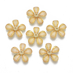Resin Beads, with Light Gold Tone Alloy Findings, Flower, Orange, 22x23x4.5mm, Hole: 2mm