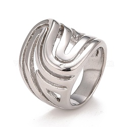 304 gros anneau vague en acier inoxydable, anneau creux pour hommes femmes, couleur inoxydable, taille américaine 6 1/4 (16.7 mm) ~ taille américaine 9 (18.9 mm)