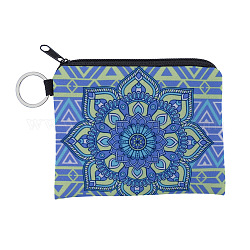 Pochettes en polyester à motif de fleurs de mandala, porte-monnaie avec fermeture éclair et porte-clés, pour femme, rectangle, lumière bleu ciel, 12x9.5 cm